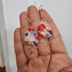 Red White and Sparkle Clay Polymer and Resin earrings